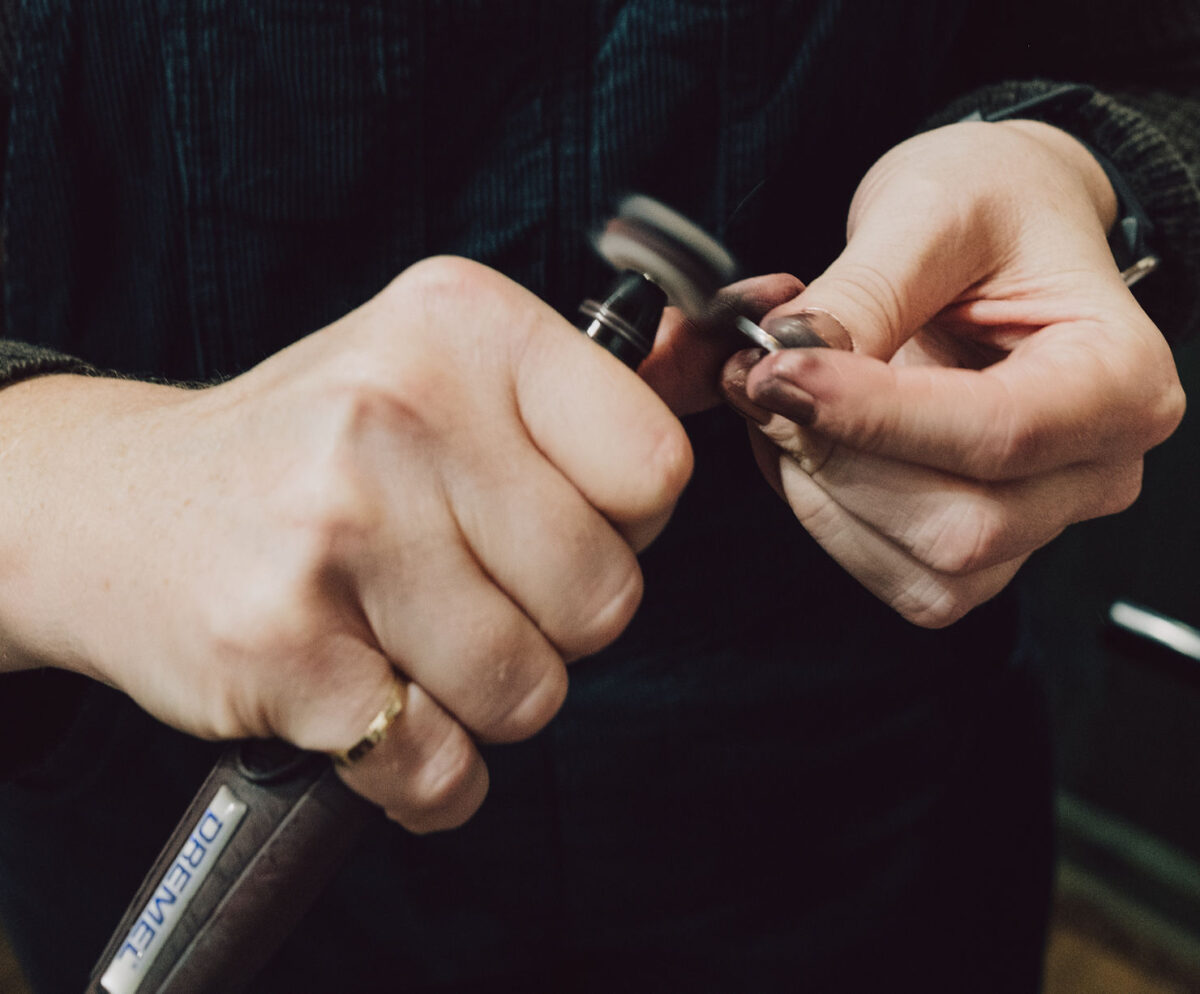 Rotary tool for jewellery making in use
